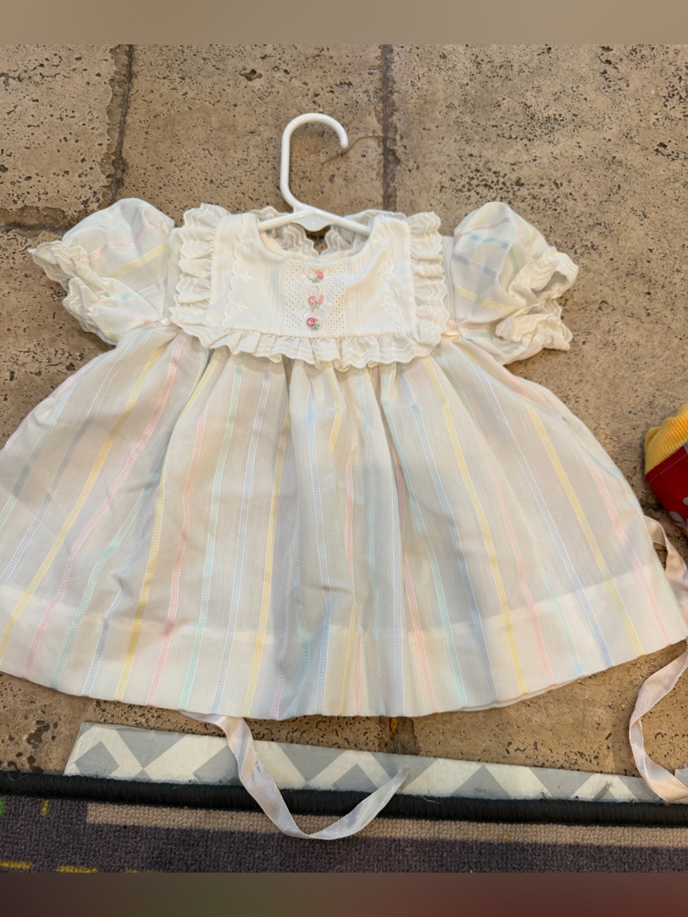 Vintage Baby Kissed Girls' Pastel Stripe Ruffle Dress - Cream